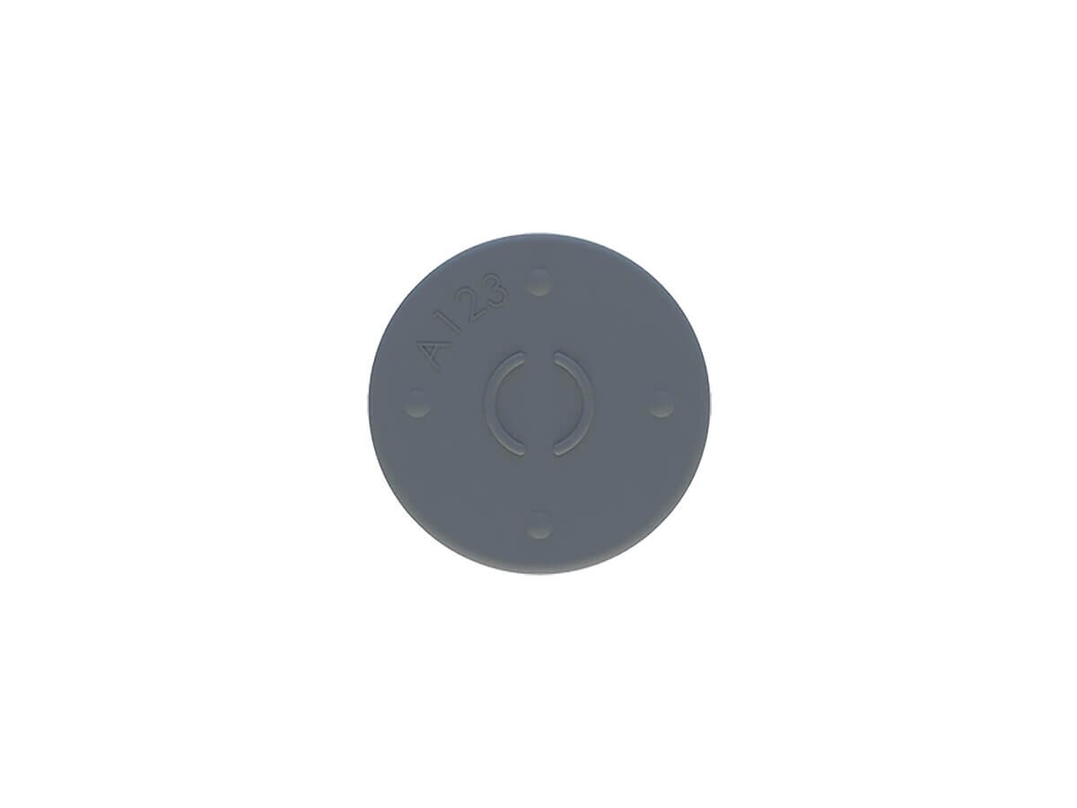 Top view of a Prince SteriStopper 20 mm gray vial closure