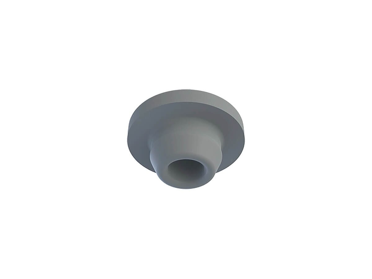 Underside view of a Prince SteriStopper 20 mm gray vial stopper