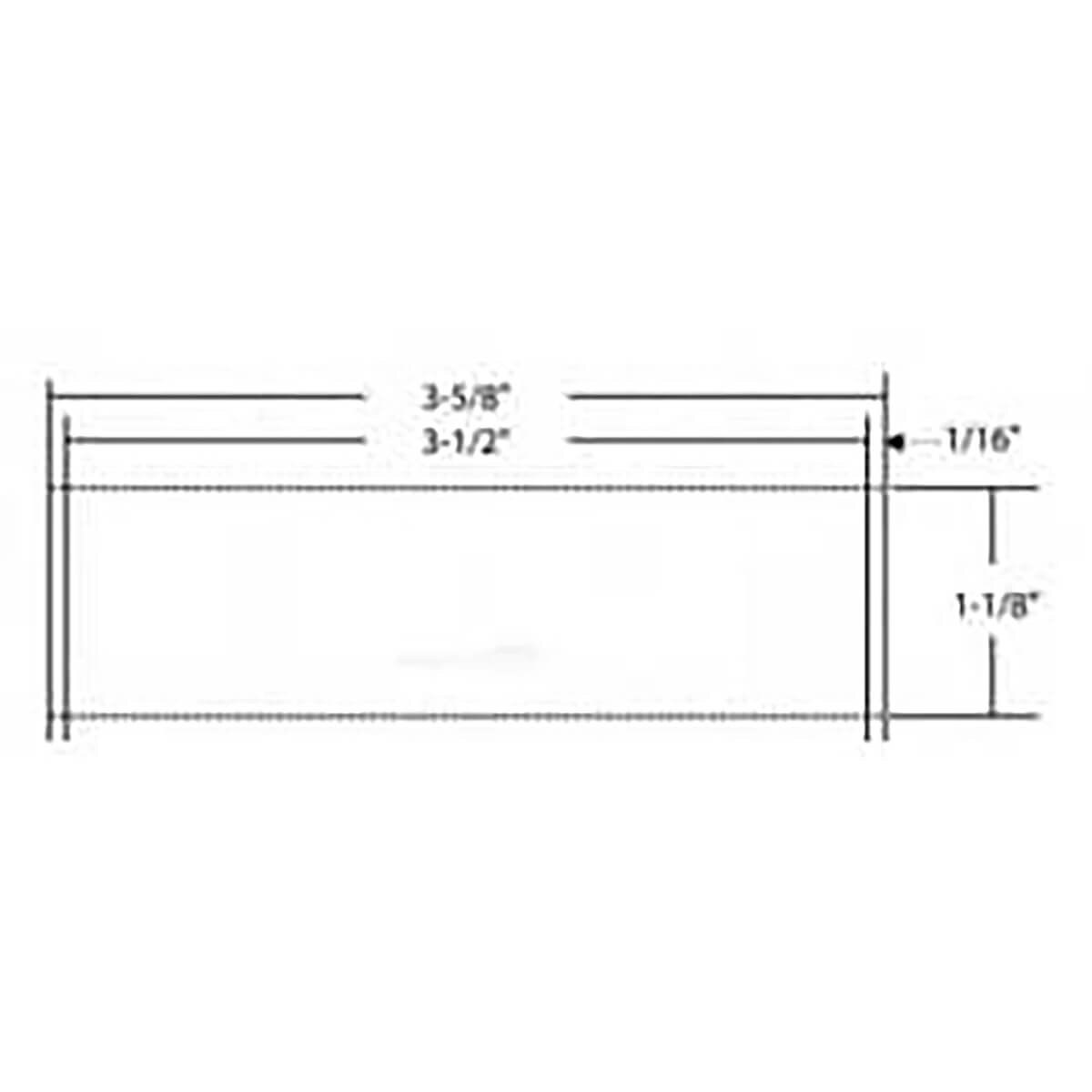 Direct thermal label dimensions showing a 3.5" × 1.125" label, 3.625" carrier width and 1/16" gap