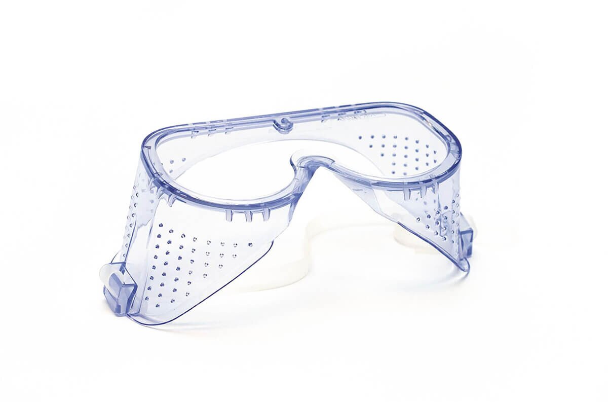 Rear view of VWR disposable safety goggles showing the indirect ventilation ports and clear lens