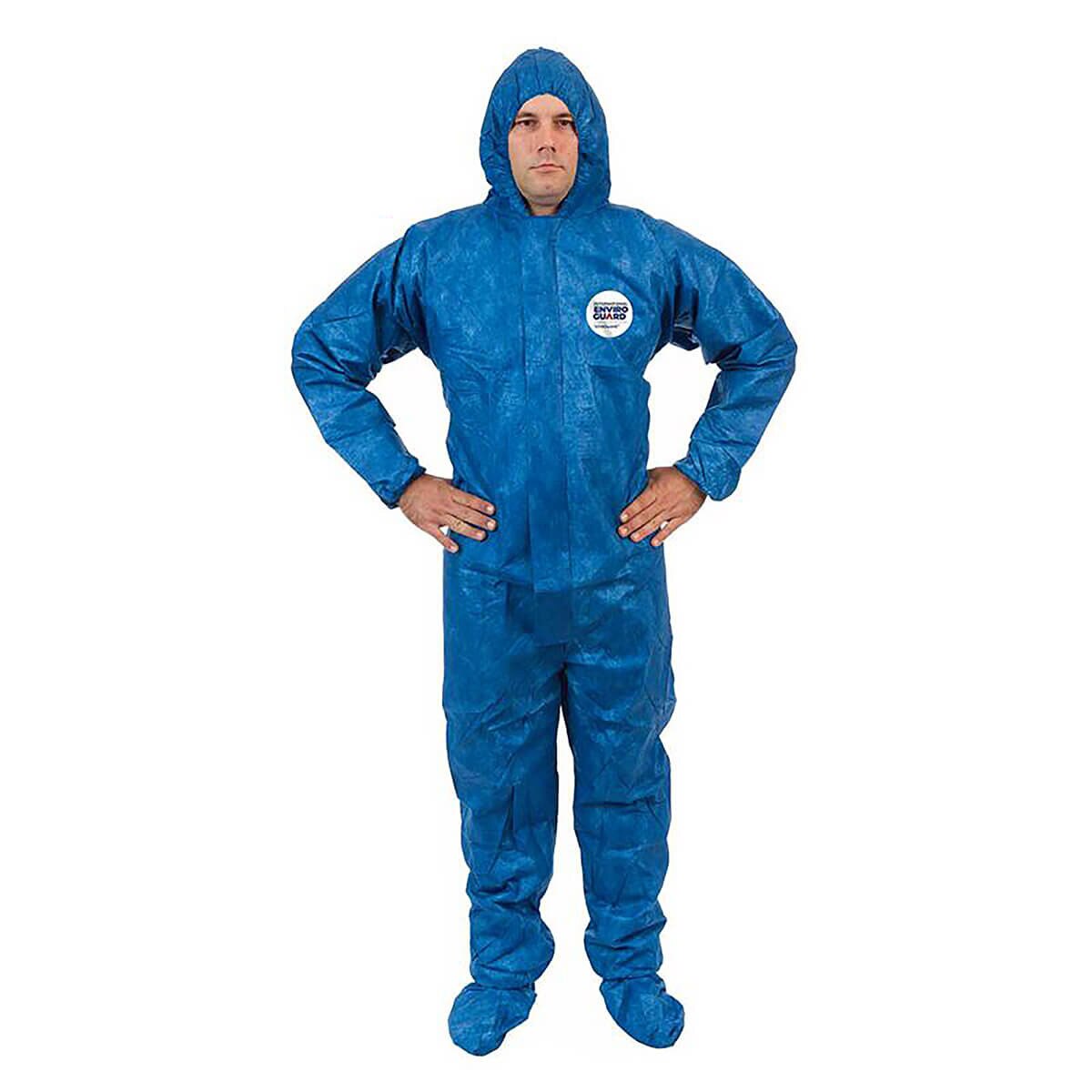 International Enviroguard Blue Coverall with Hood & Boot, Elastic Wrist & Back Front Zipper with Storm Flap