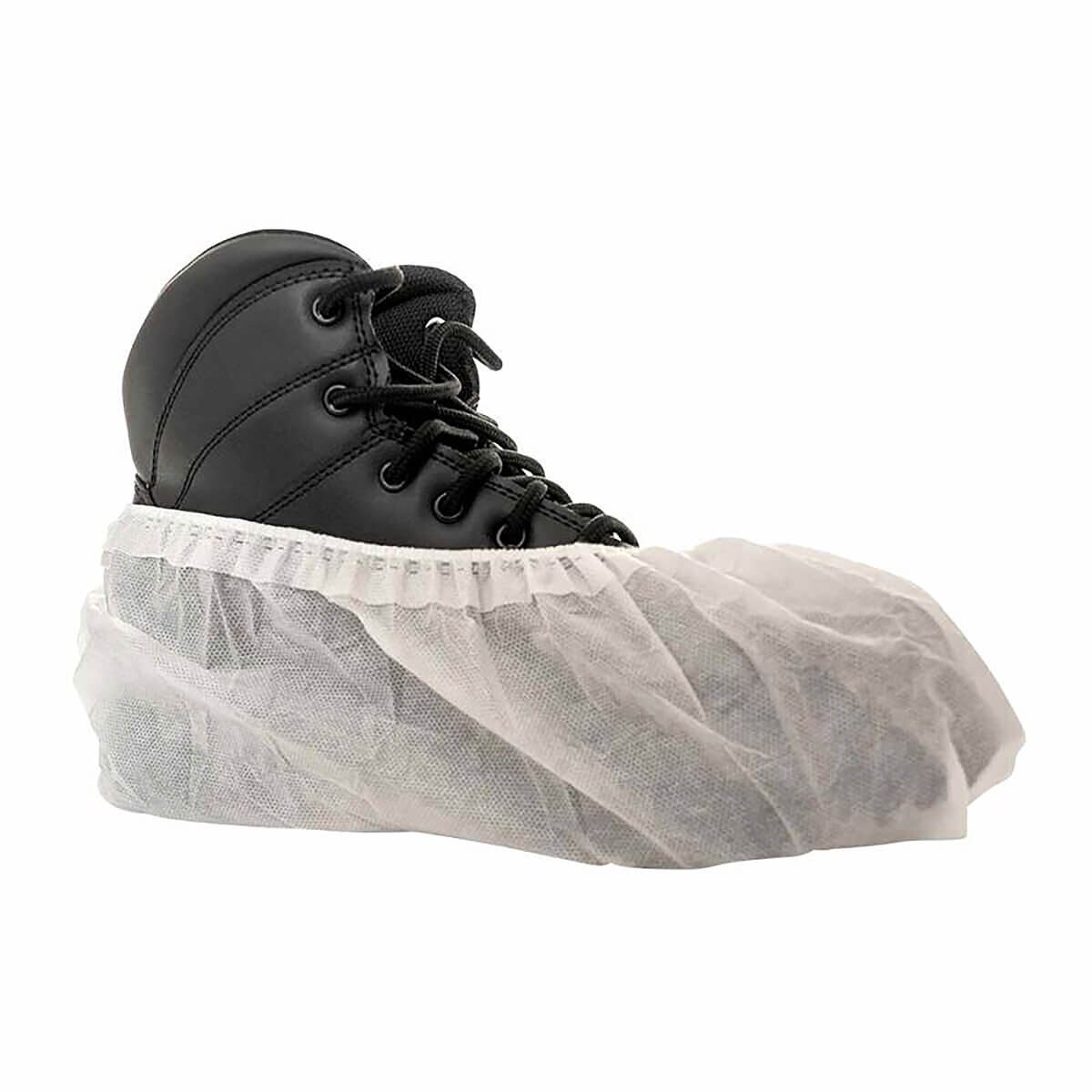 Pair of International Enviroguard FirmGrip XL shoe covers showing the laminated fabric and elastic openings