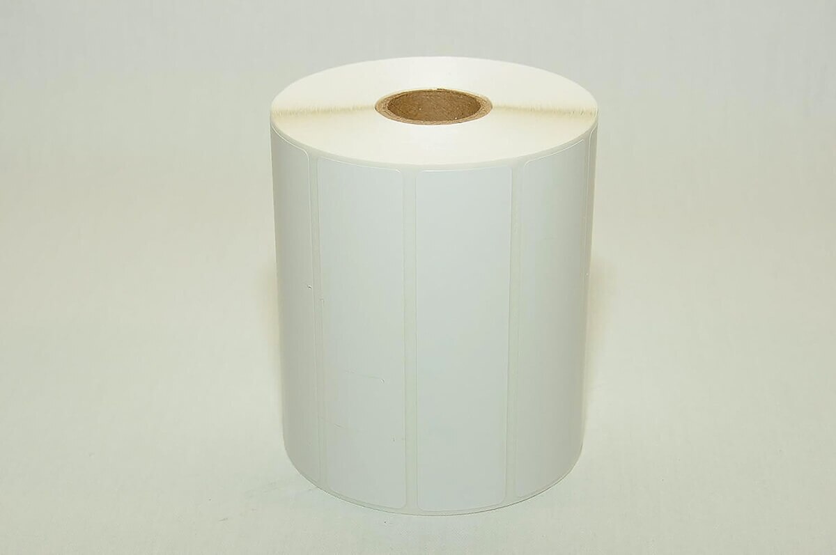 Upright roll of Continental Datalabel white 4" × 1" direct thermal labels with 1" core
