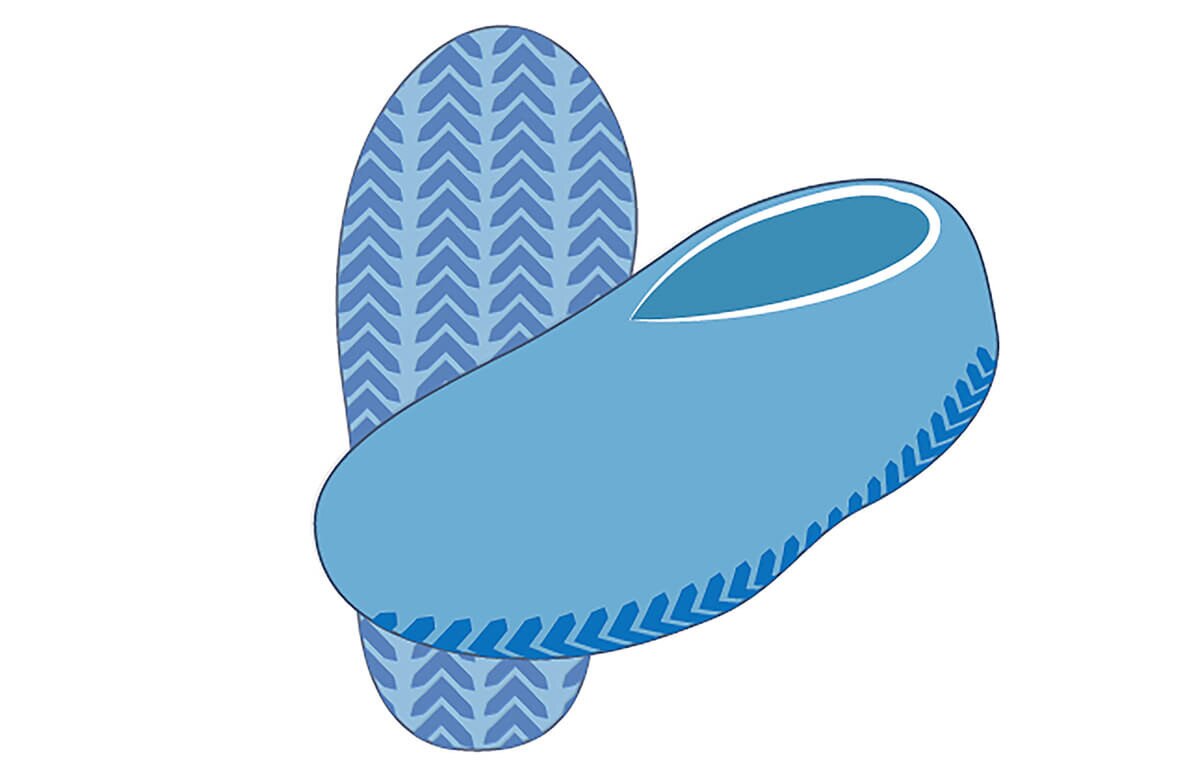 Illustration of blue AllSet 60-2030 heavy-duty universal shoe covers showing chevron-pattern non-skid soles