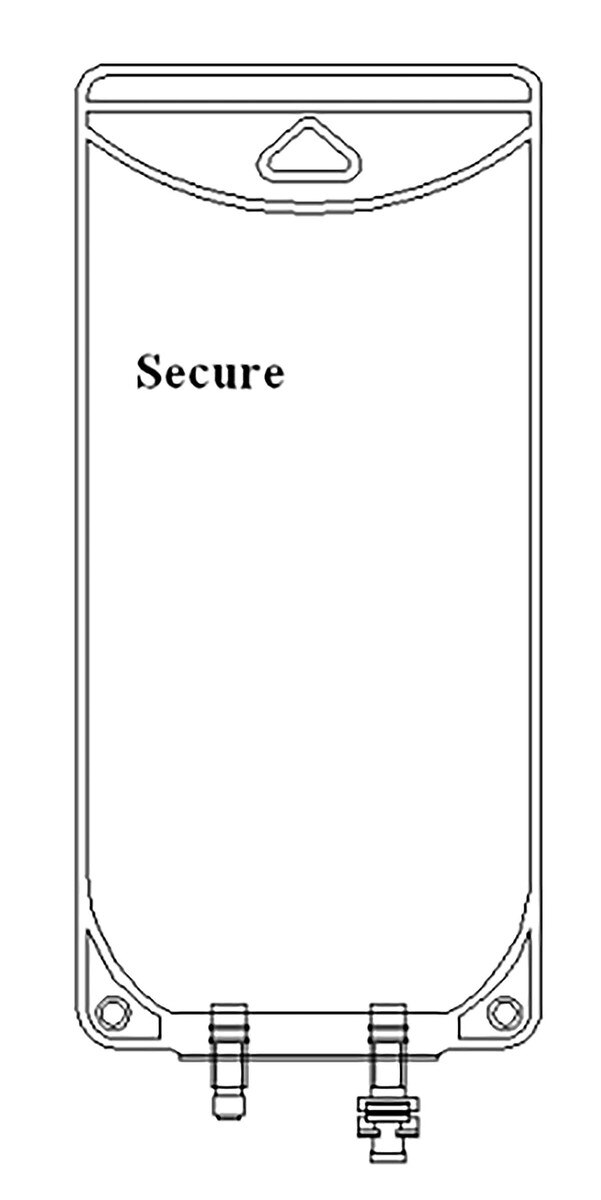 Technical diagram of the Metrix Secure 250 mL EVA bag with additive and administration ports