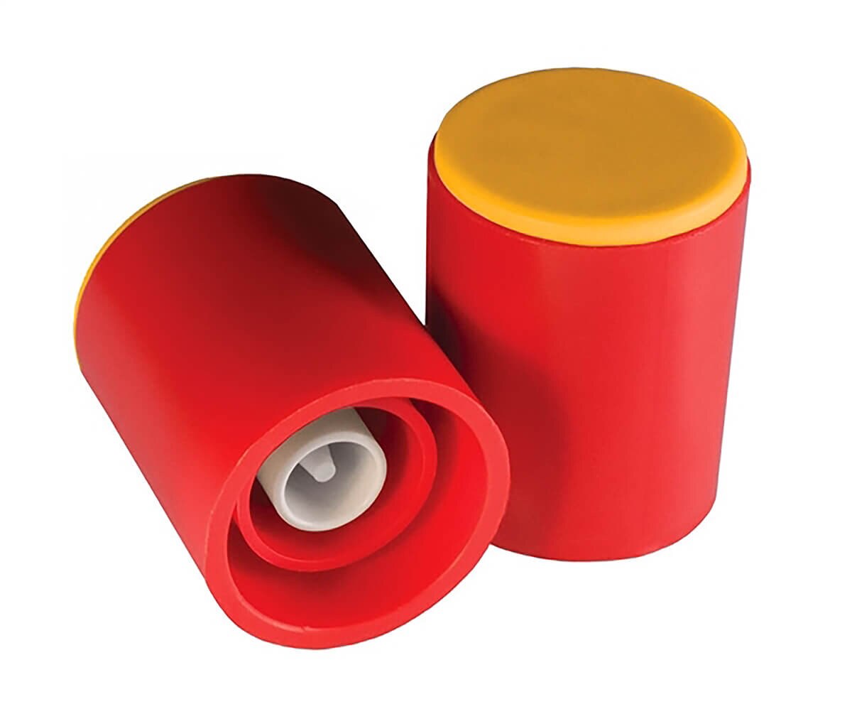 IMI Prep-Lock red and yellow tamper-evident caps for BD UniVia oral dispensers