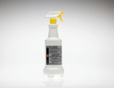 Single Decon-Ahol 70% IPA 16oz sterile trigger bottle with yellow spray head and grey product label centered upright.