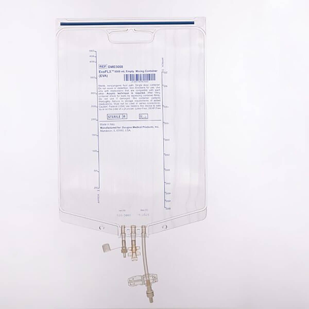 Douglas Medical EcoFLX clear EVA three-port empty IV mixing bag in individual sterile packaging, 5,000 mL