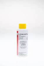 Small 0.8oz DECON-SPORE 200 Plus concentrate bottle with yellow cap standing upright on a white background.