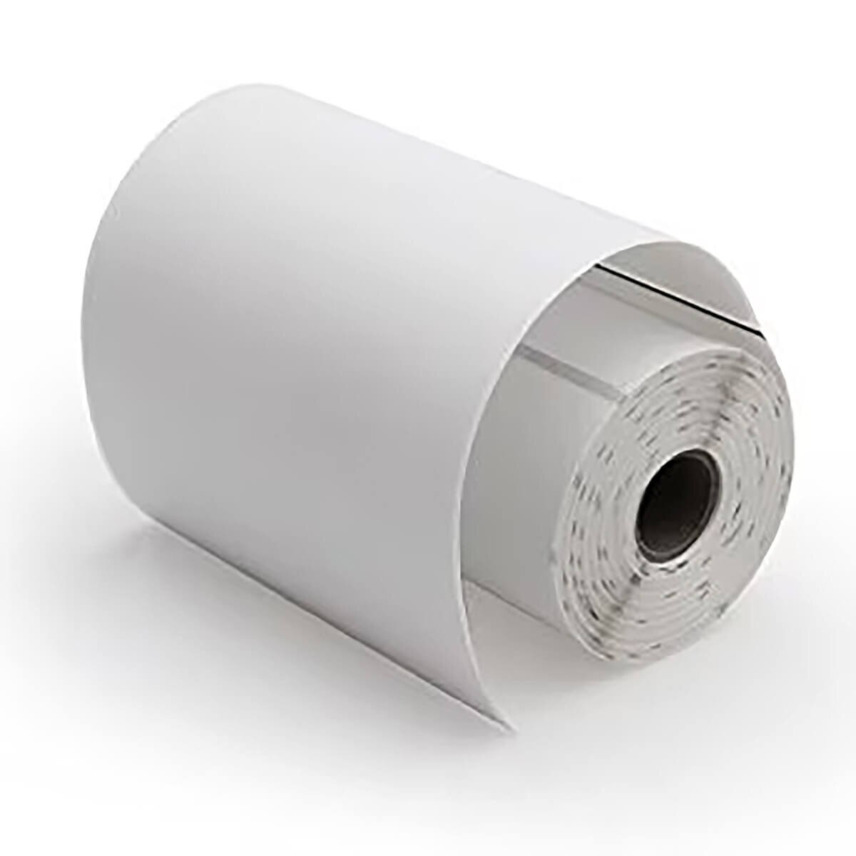 Advertape white 3.5" × 1" direct thermal label roll with .75" core and black sensing marks