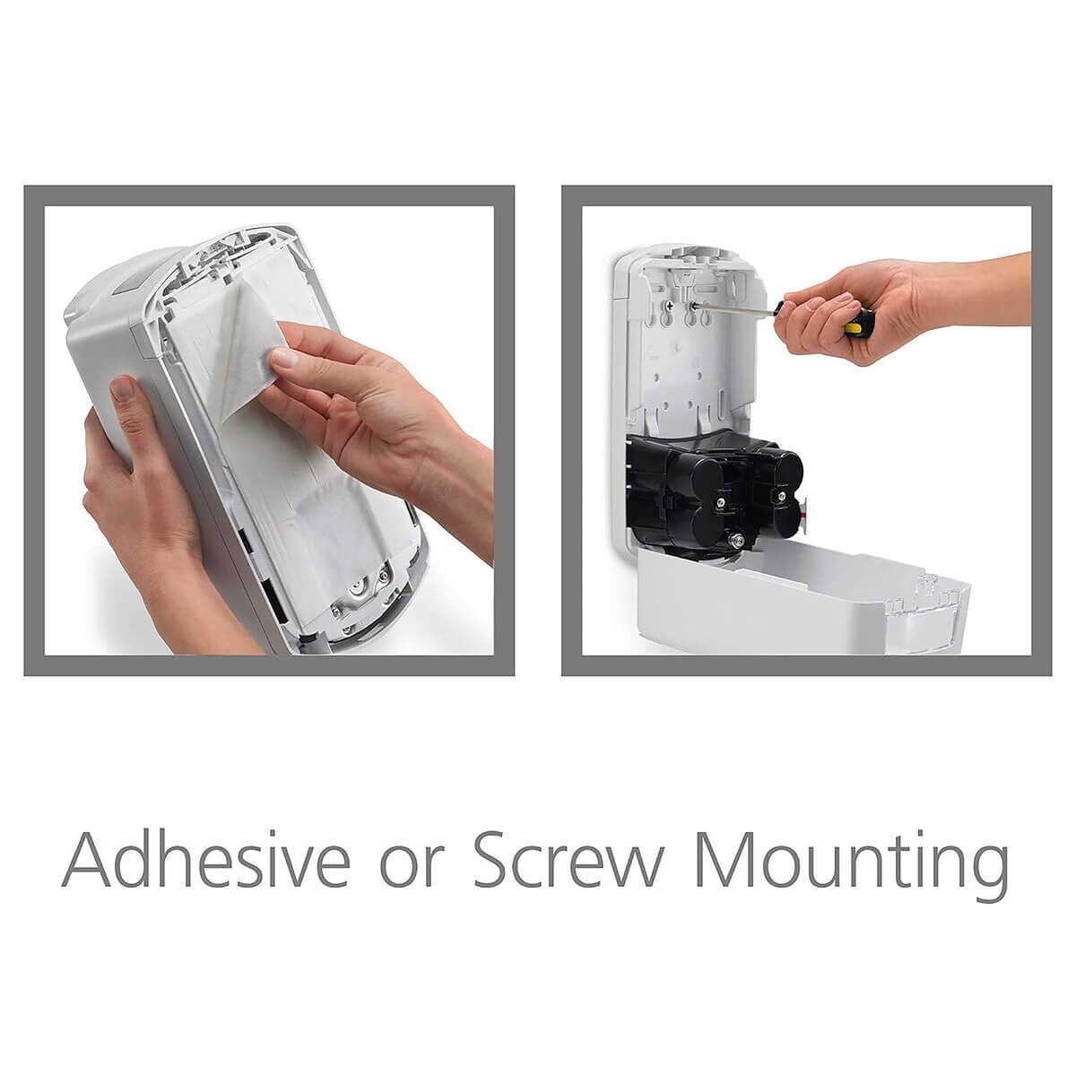 Open dispenser view showing internal refill installation process for the PURELL LTX-12 touch-free surgical scrub dispenser.