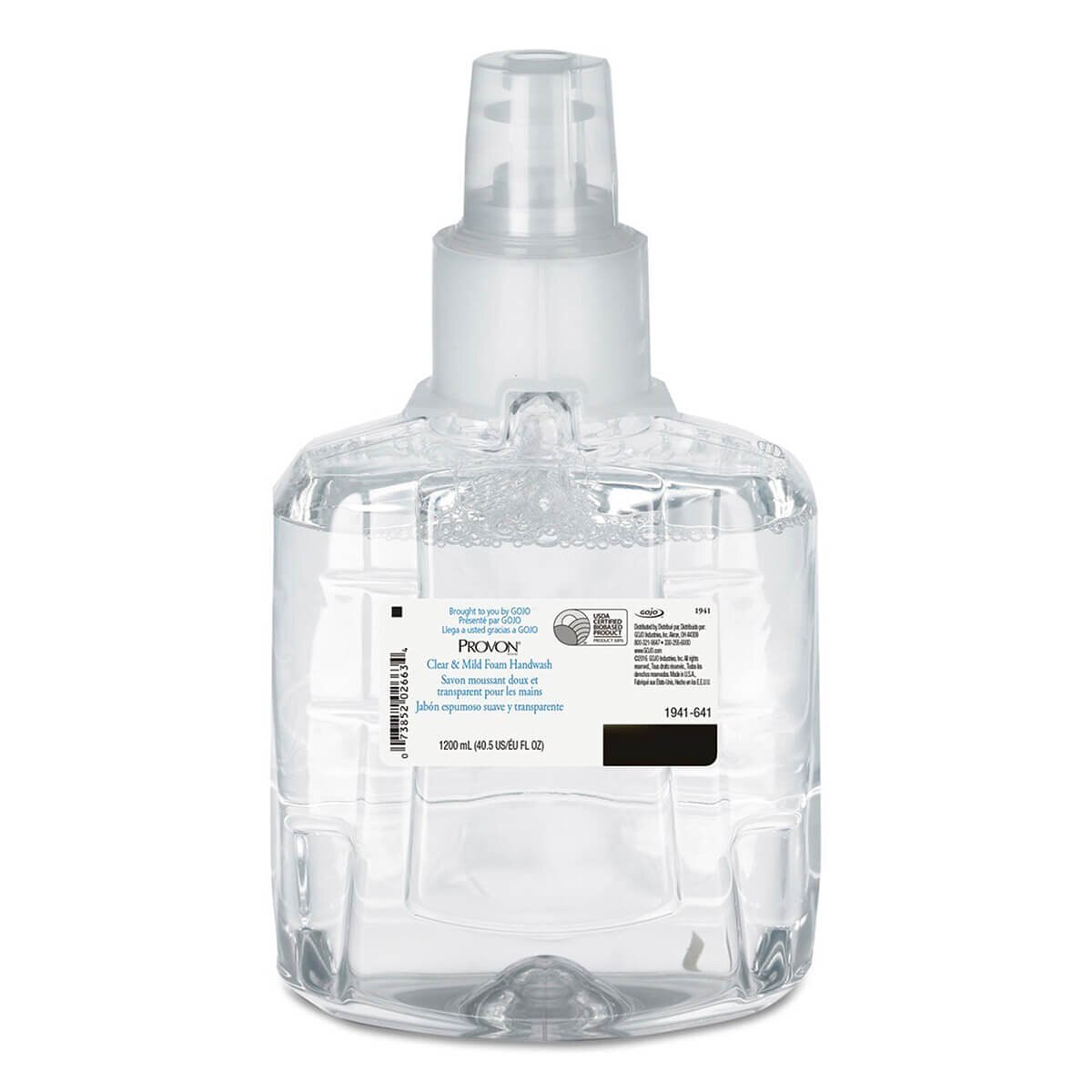 Front view of a single PROVON Clear & Mild Foam Soap 1,200 mL refill cartridge with product label visible.