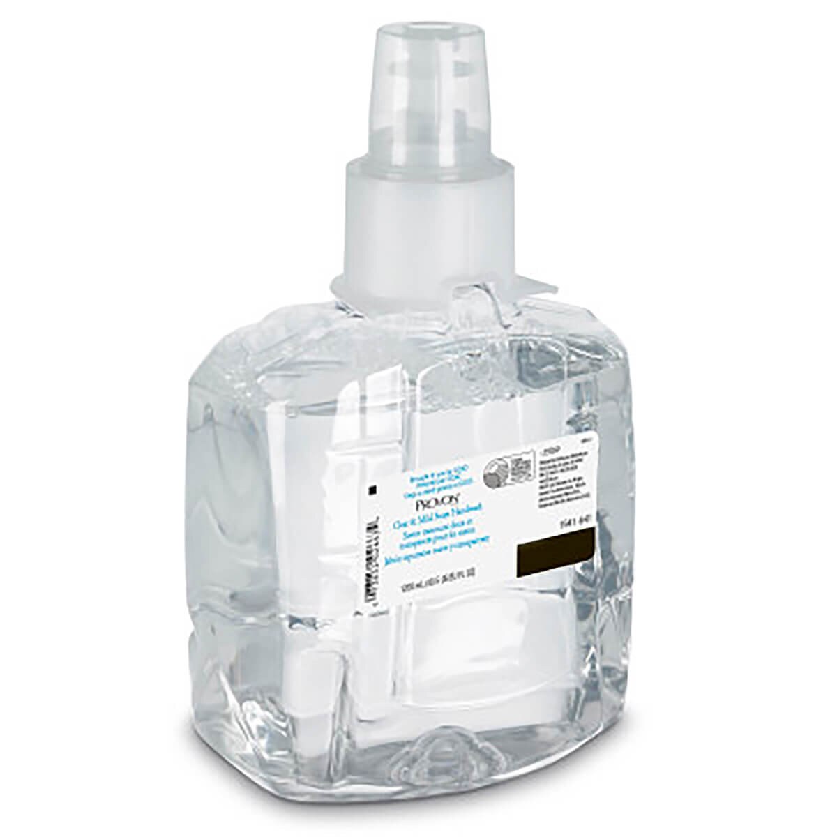 Alternate angled view of the PROVON Clear & Mild Foam Soap refill cartridge showing label placement and clear container.
