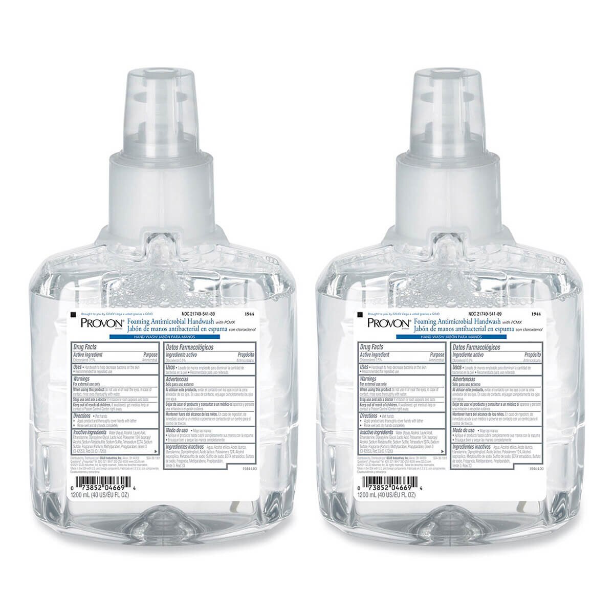 Two PROVON Foaming PCMX Antimicrobial Handwash LTX-12 refill cartridges shown side by side with labels facing forward.