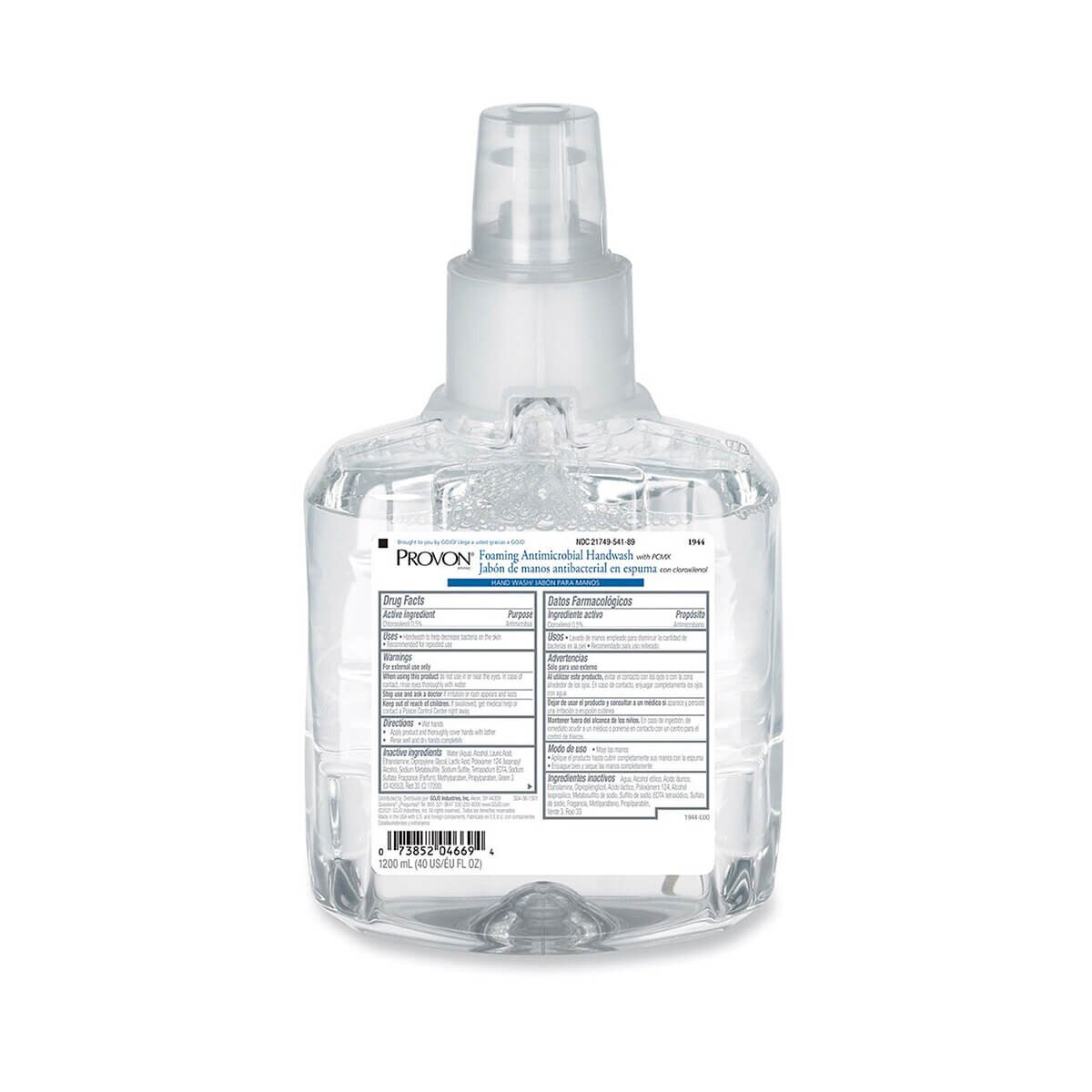 Angled view of a PROVON Foaming PCMX Antimicrobial Handwash LTX-12 refill cartridge, highlighting the cartridge shape and dispensing valve.
