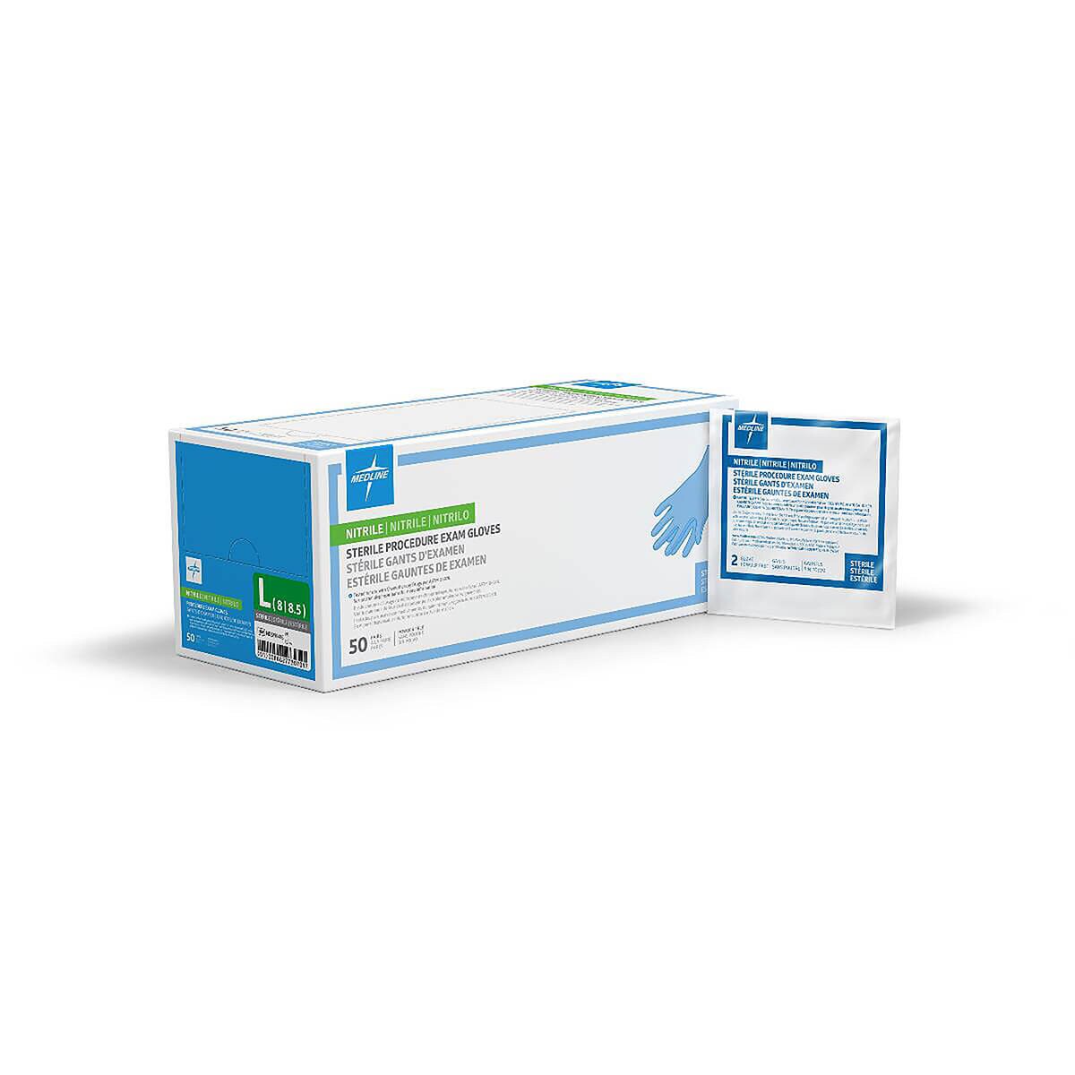 Chemo-rated nitrile procedure exam gloves with box and individual sterile pouch