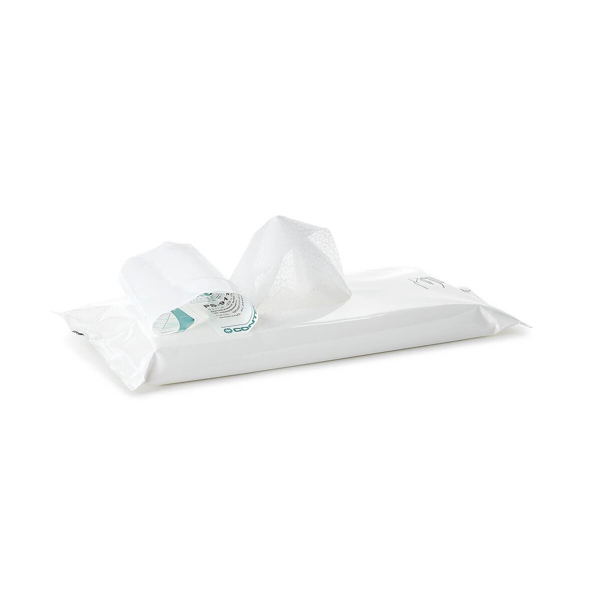 PROSAT Sterile presaturated wipes showing an open sheet emerging from the pouch.
