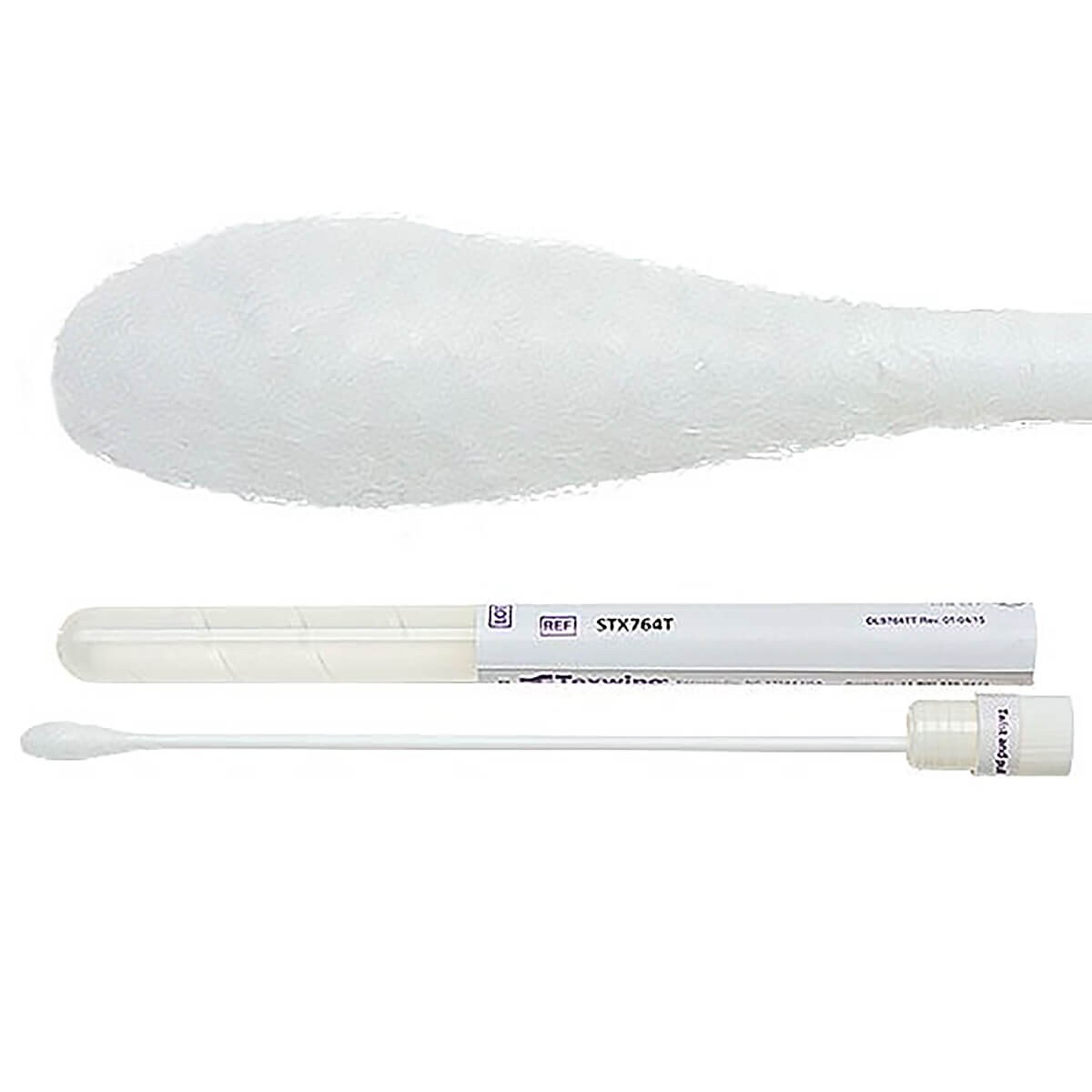 Texwipe STX764T sterile dry collection and transport system with 155 mm polyester swab, tube and swab head close-up