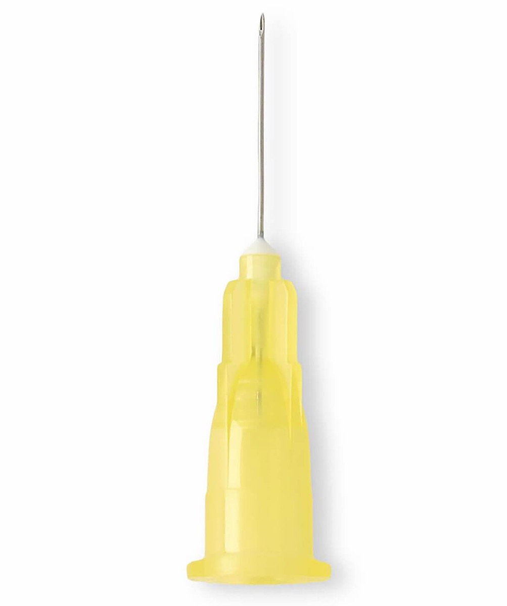 Medline standard 30G × 1/2-inch hypodermic needle with yellow color-coded hub, full product view