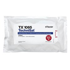 Packaged TechniSat TX1065 wipes with front label showing 70% IPA pre-saturated wipes, size 9x11, sealed in sterile pouch.