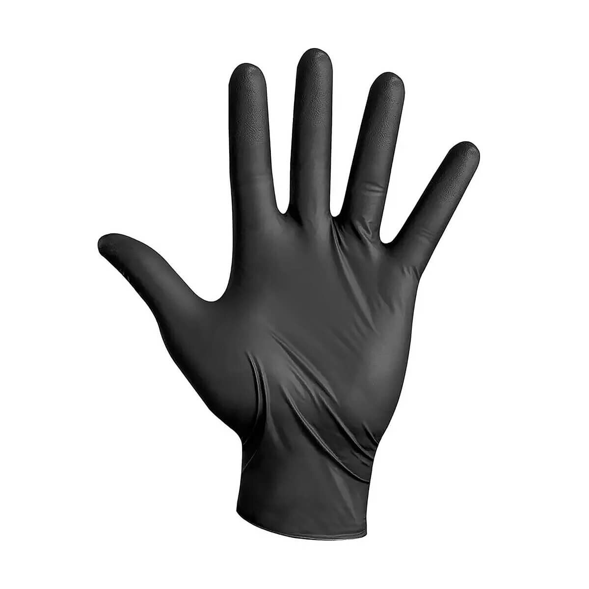 Chemo-rated nitrile exam glove showing textured fingertips and full hand coverage