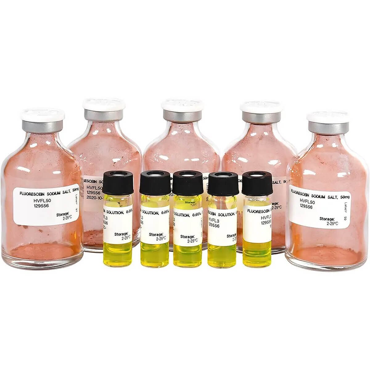 HardyVal HazDetect five-test hazardous drug manipulation training kit with fluorescein powder vials and solution tubes